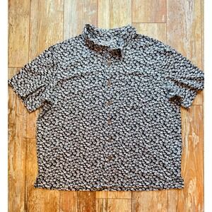 Duluth Trading Co Mens 3XL Mushroom Clover Print Button Down Shirt Short Sleeve